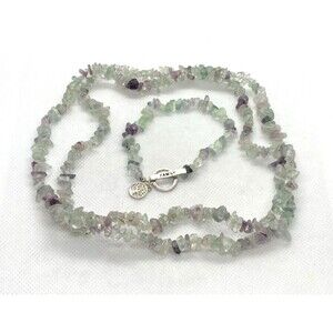 Fluorite Chip Stone 34'' Necklace & Matching‎ 7.5'' Bracelet Set Sterling Silver